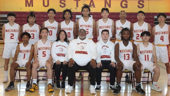 Lincoln boys basketball team with Carl Jacobs front and center before the season.